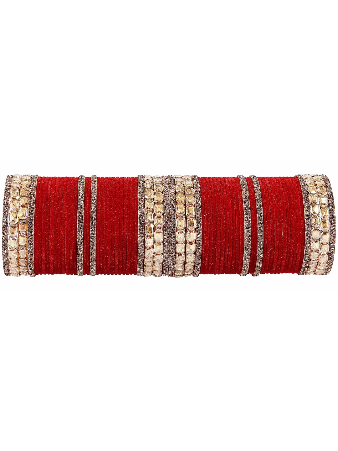 

ZULKA Set of 68 Alloy Base Velvet Finish Artificial Studded Bangles, Silver