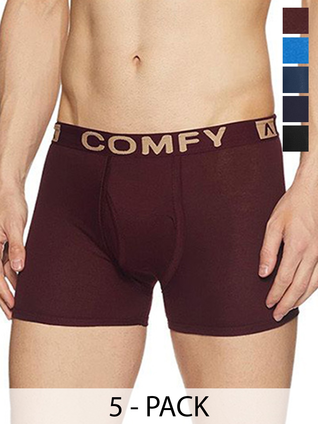 

AMUL COMFY Men Pack Of 5 Assorted Cotton Trunks Comfy-FCD-Trunk-OE-5-80