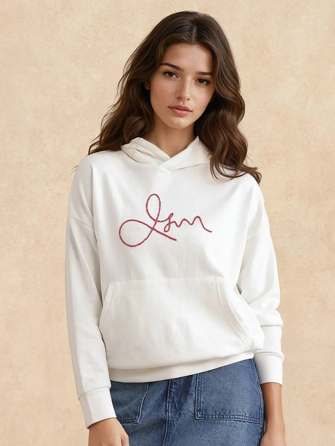 

RAREISM Women Printed Hooded Sweatshirt, Off white