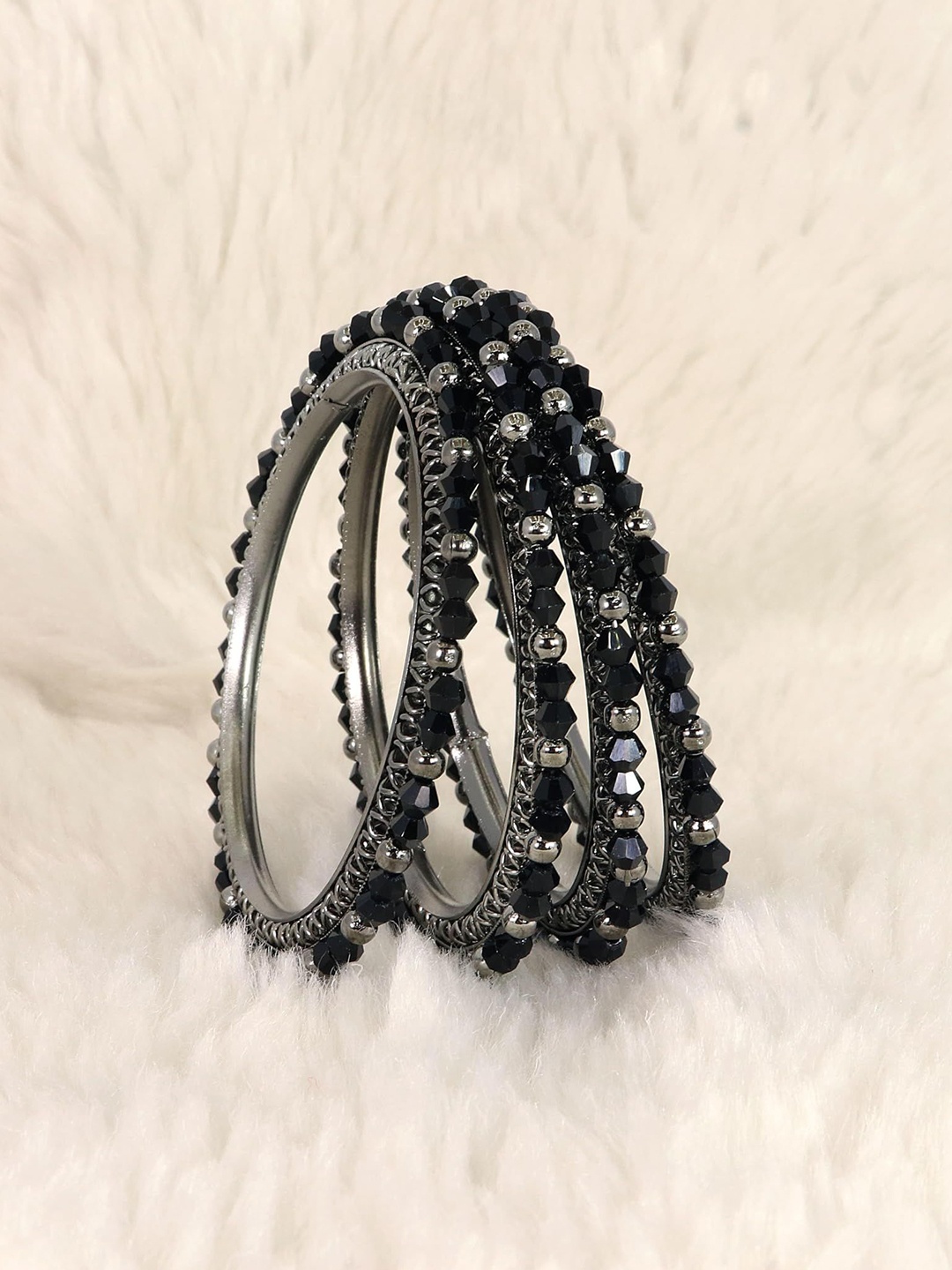 

ZULKA Set of 4 Stylish Pearls Balls Kada Bangles, Black