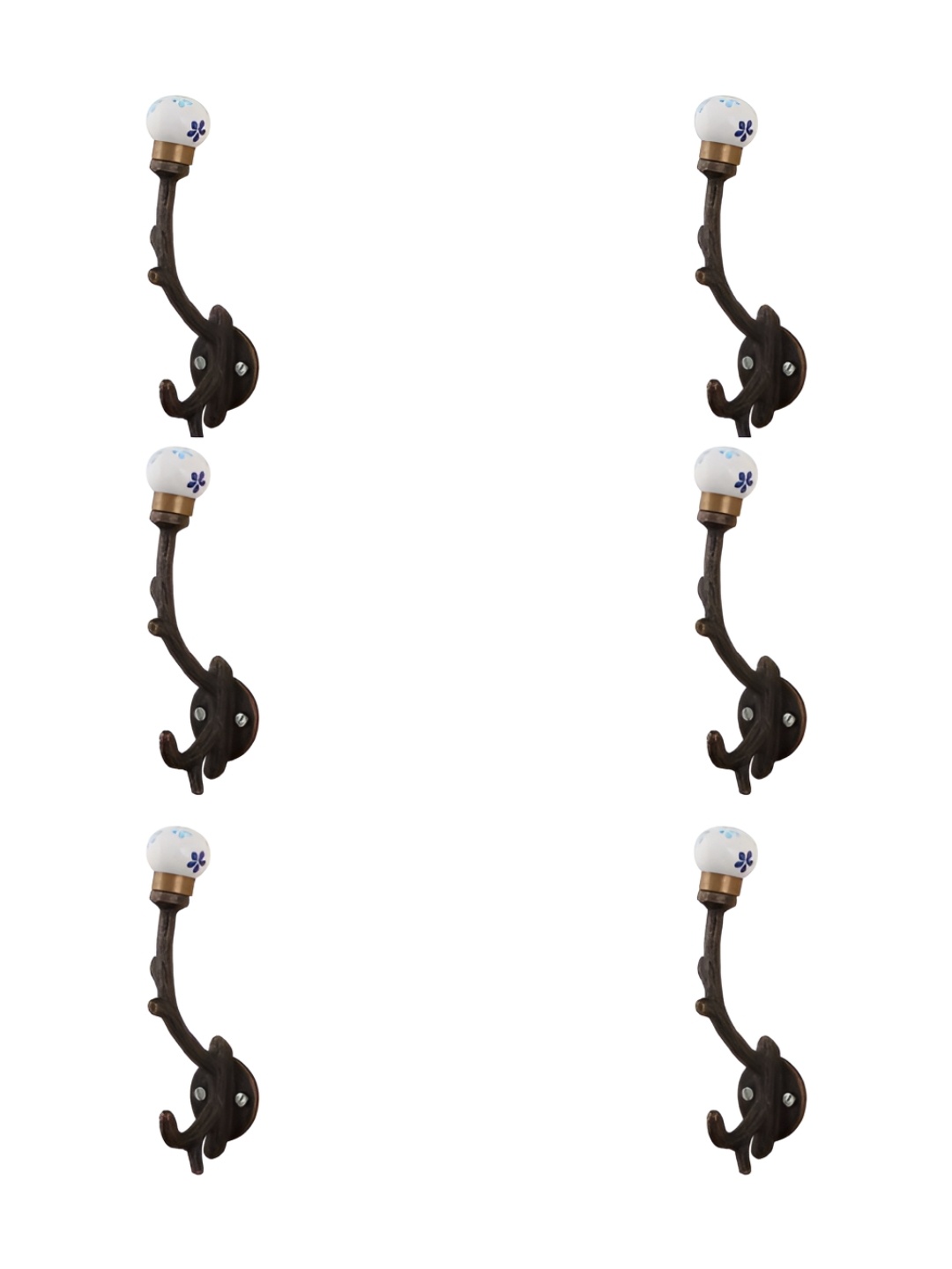 

IndianShelf Blue & Brown 6 Pieces Ceramic Tiny Tree Wall Hangings Coat Hooks