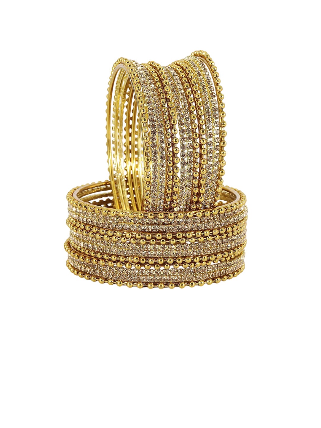 

ZULKA Set of 24 Gold-Plated Zircon Gemstone Studded and Beaded Ballchain Linked Bangles