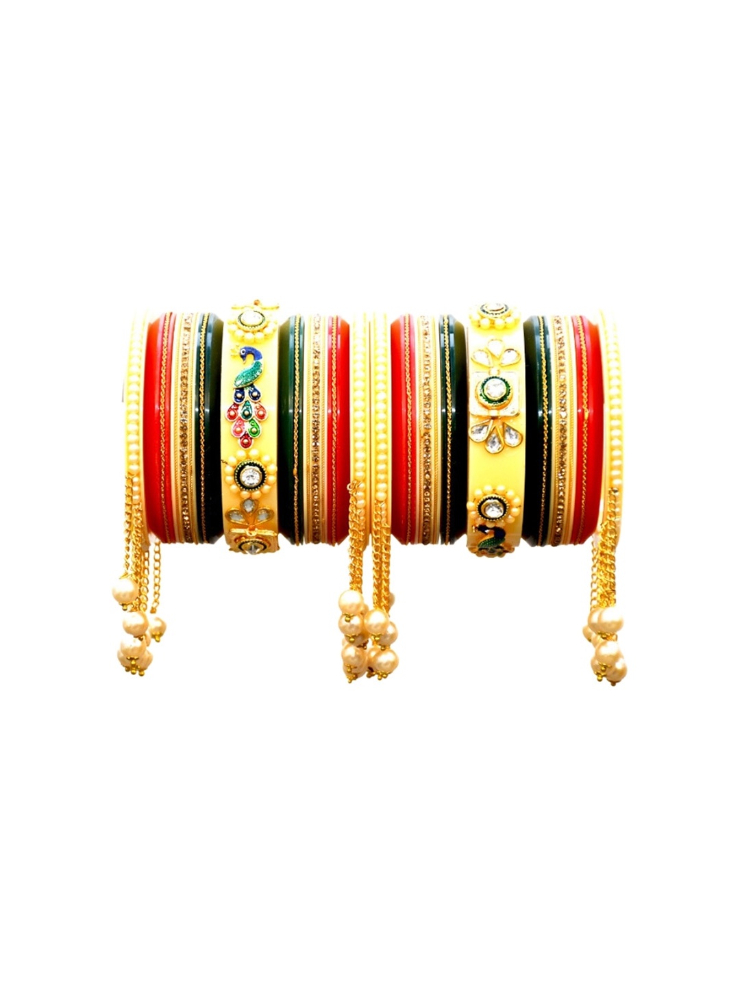 

Align Set Of 2 Gold-Plated Stone-Studded & Beaded Chuda Bangles