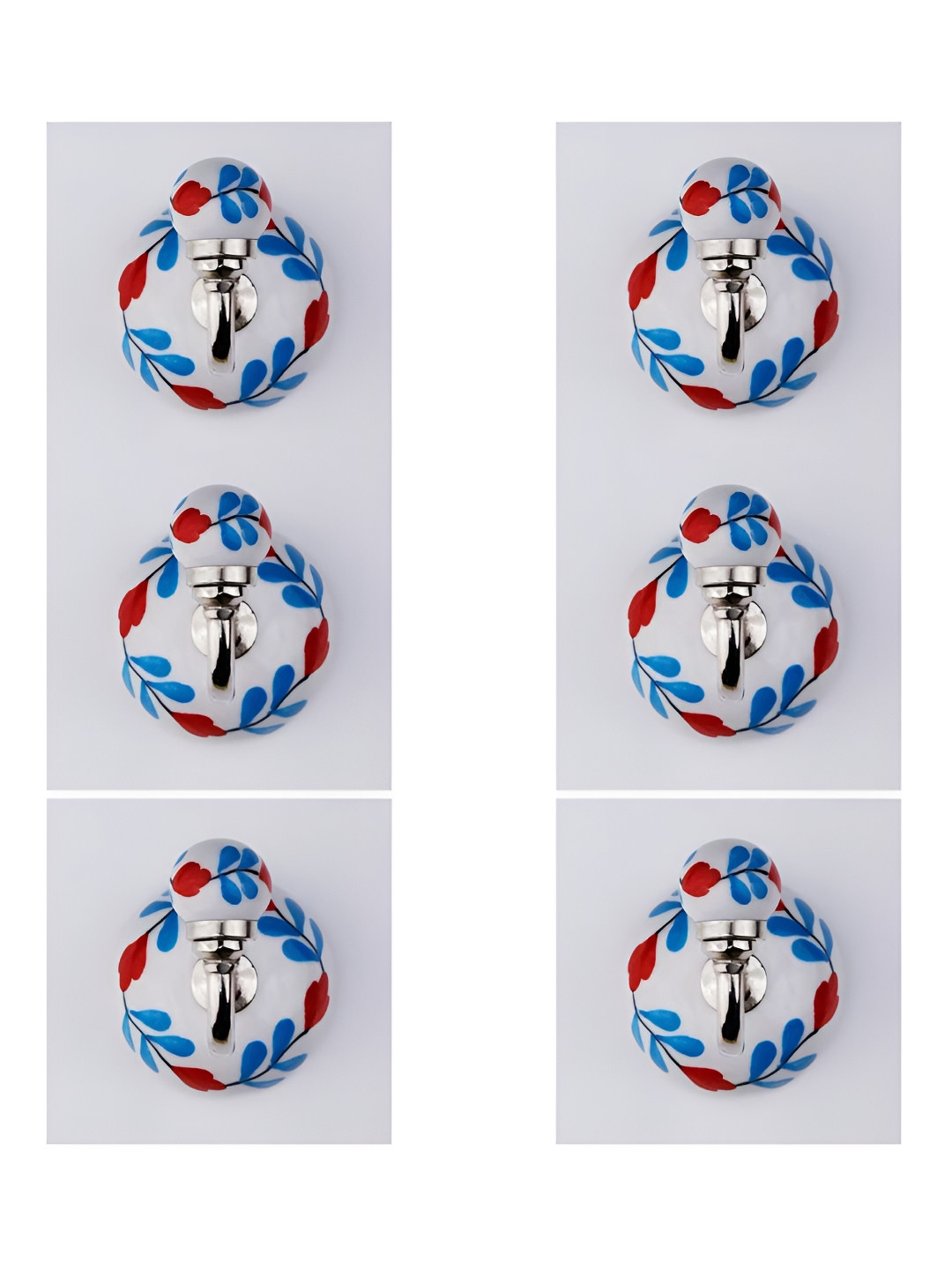 

IndianShelf White & Blue 6 Pcs Printed Ceramic Wall Hooks