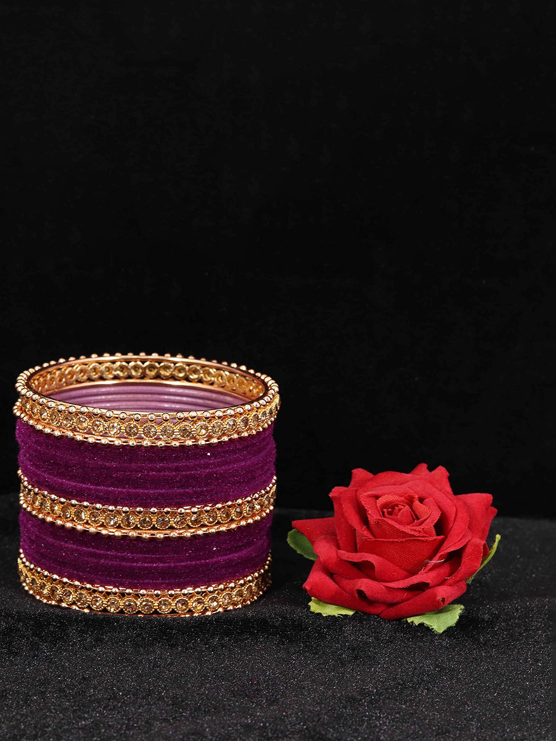 

Set Of 40 Non-Precious Metal with Base Metal Zari Dotted and Pearls Traditional Bangle, Grey
