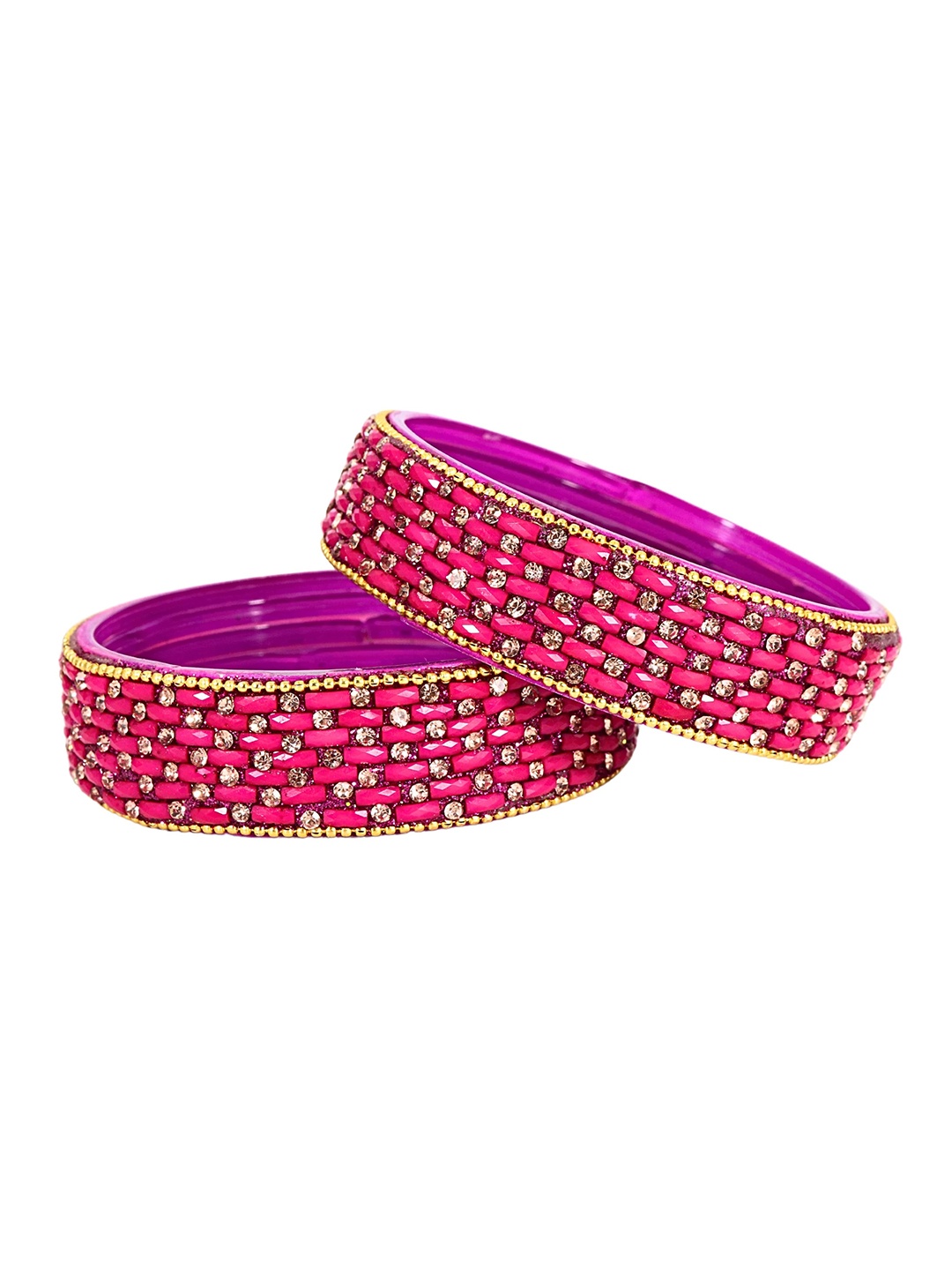 

ZULKASet of 2 Golden Glass Zircon Diamond & Beads Bangles, Magenta