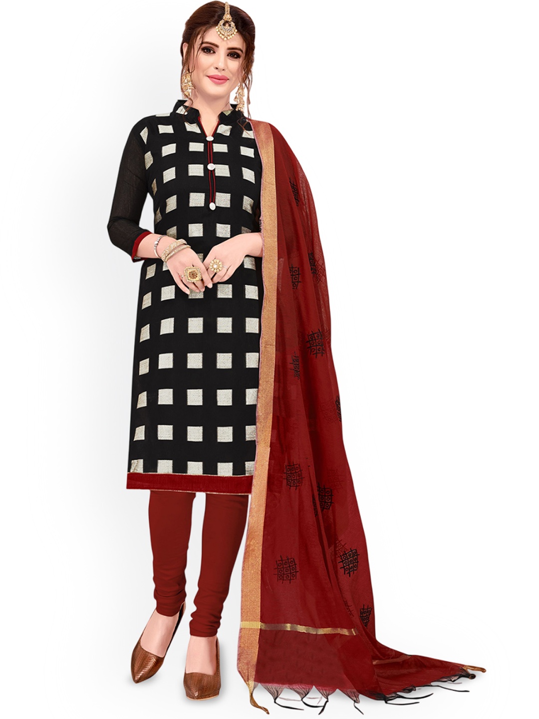 

Maroosh Geometric Woven Design Unstitched Dress Material, Black
