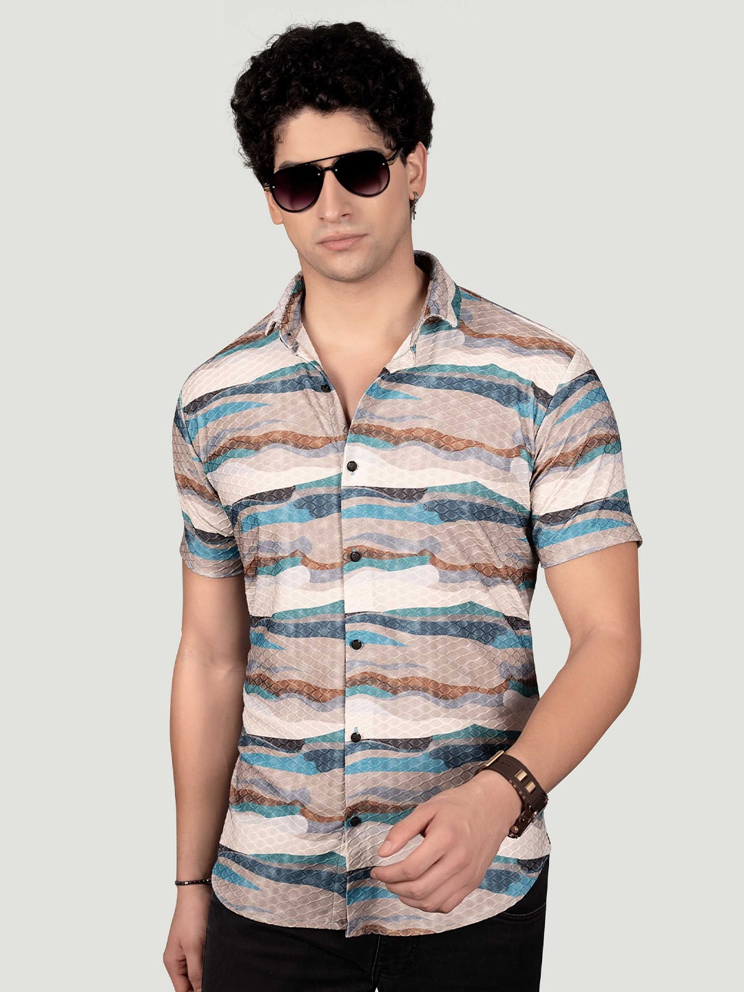 

ALMATY Men Comfort Slim Fit Abstract Printed Opaque Casual Shirt, Peach