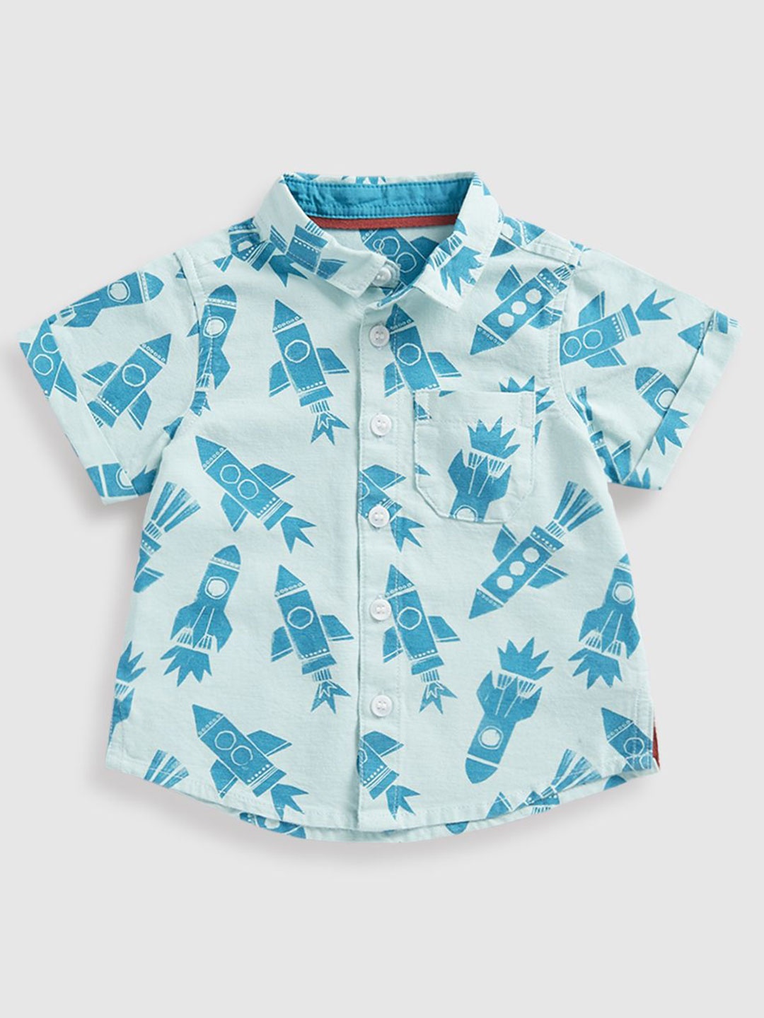 

mothercare Boys Classic Spread Collar Conversational Printed Cotton Casual Shirt, Blue