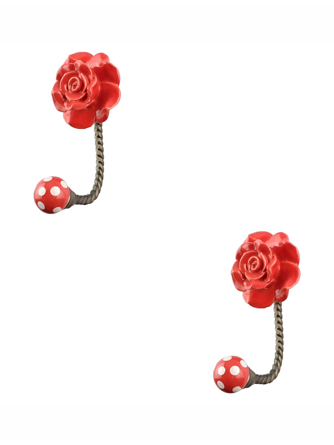 

IndianShelf Red & White 2 Pieces Ceramic Wall Hooks