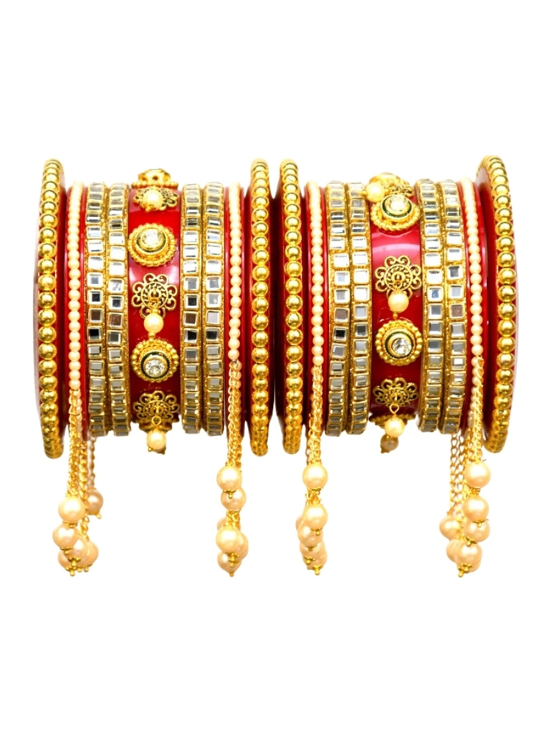 

Align Set Of 18 Gold-Plated Stone-Studded & Beaded Chuda Bangles