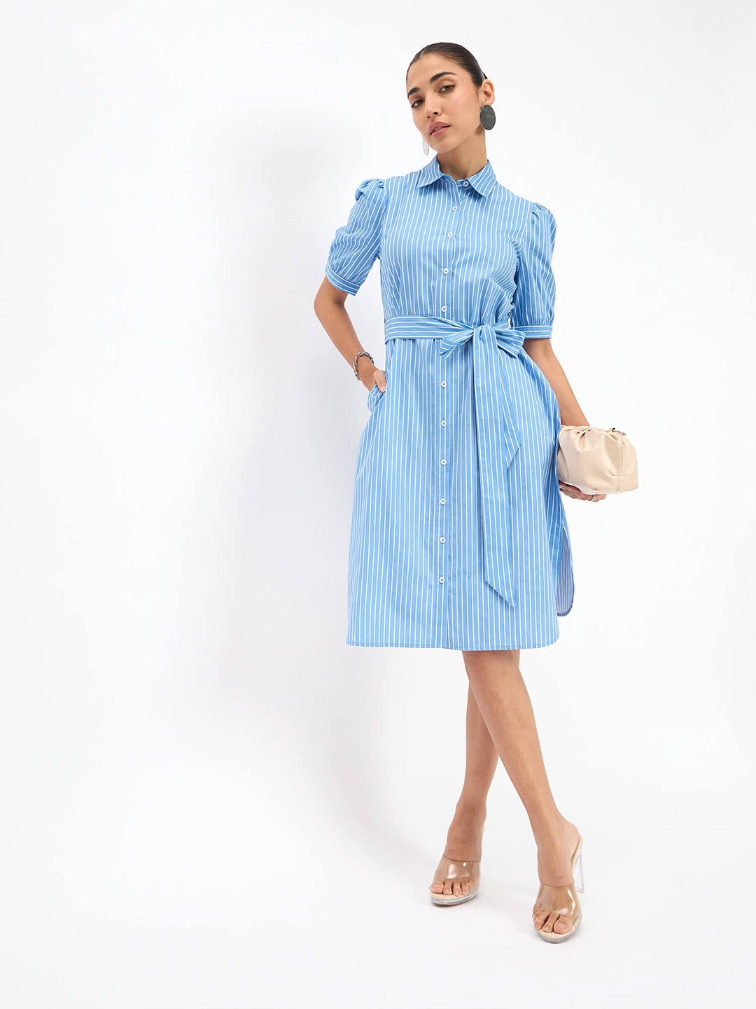 

SALT ATTIRE Women Striped Shirt Dress, Blue