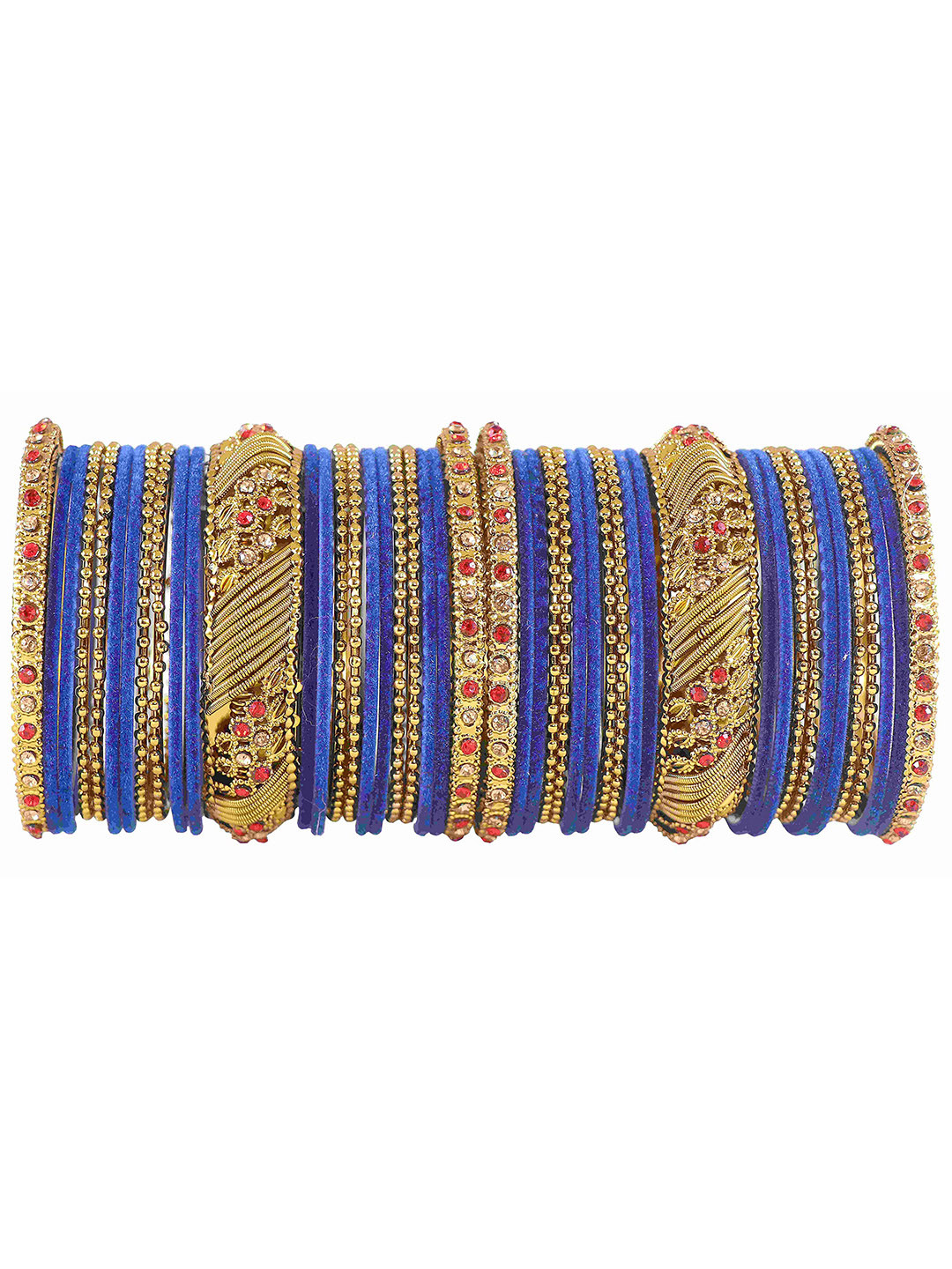 

ZULKA Set of 46 Non-Precious Metal with Base Metal Zircon Gemstone and Beads Studded Ball Chain Bangles, Maroon