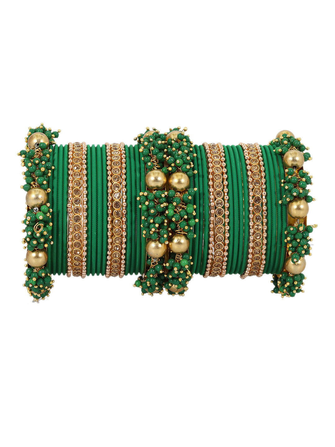 

ZULKA Set of 42 Metal and Zircon Gemstone with Pearls Studded Matte Bangles, Orange