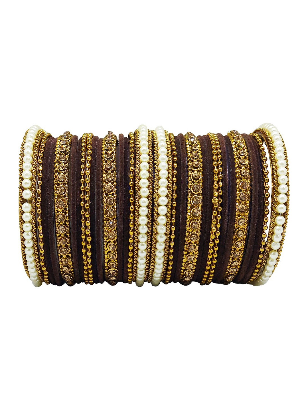 

CHRISHAN Set Of 32 Stone-Studded & Beaded Bangles, Gold