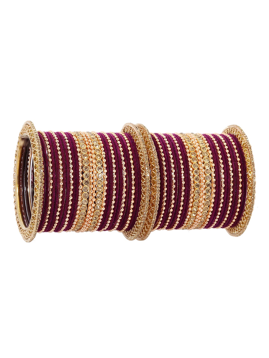 

ZULKA Set Of 60 Stone-Studded Bangles, Burgundy