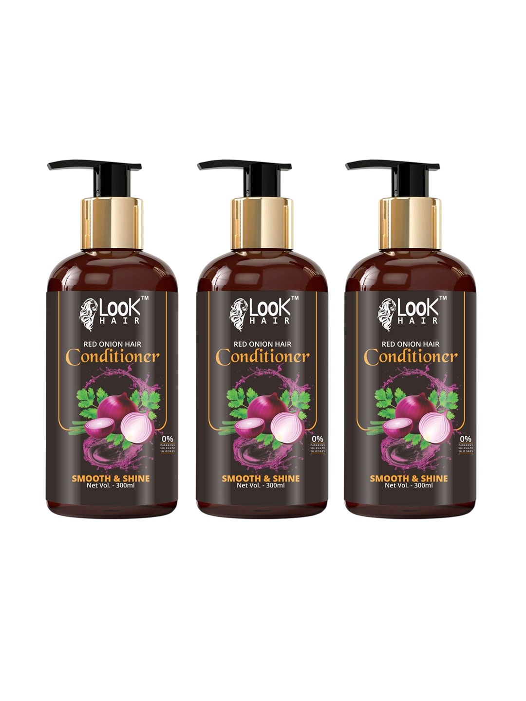 

LOOK HAIR Set Of 3 Onion Conditioner For Hair Growth & Hair Fall Control - 300 ml Each, Red