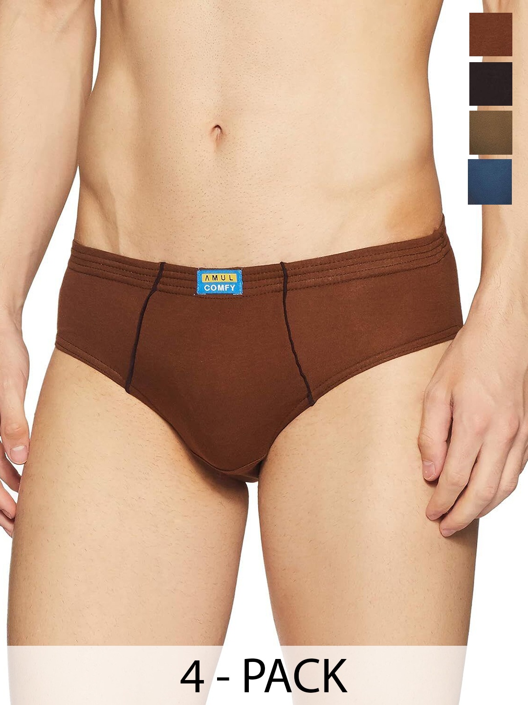 

AMUL COMFY Men Pack Of 4 Pure Combed Cotton Basic Briefs Comfy-Brief-IE-4-90, Blue