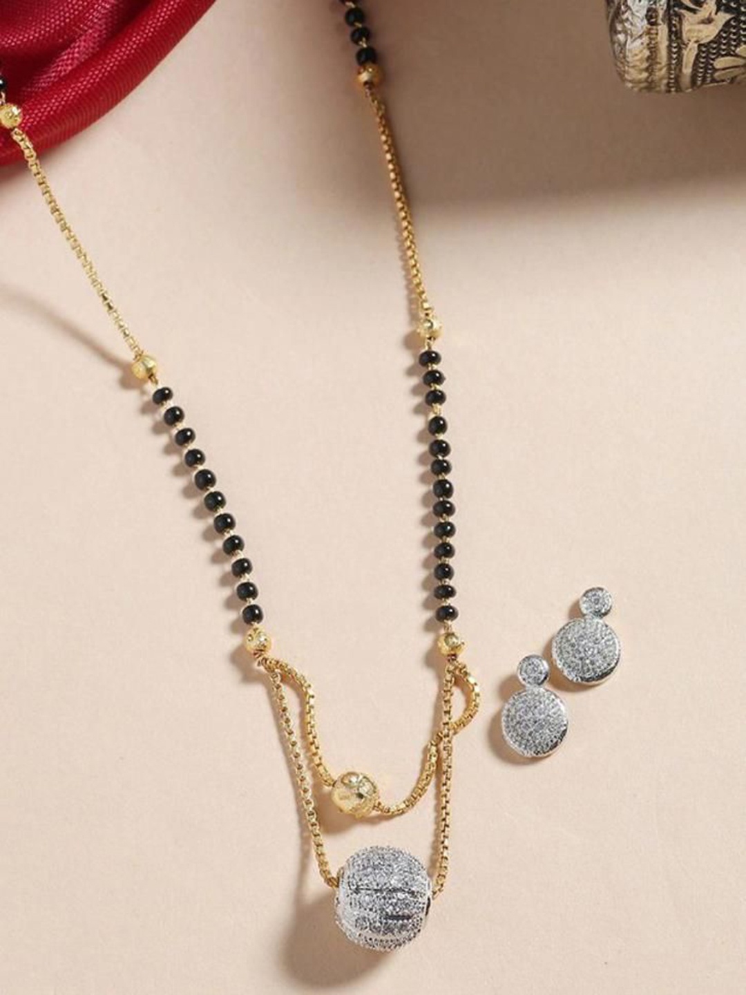 

SUNHARI Gold-Plated Black Beaded Mangalsutra