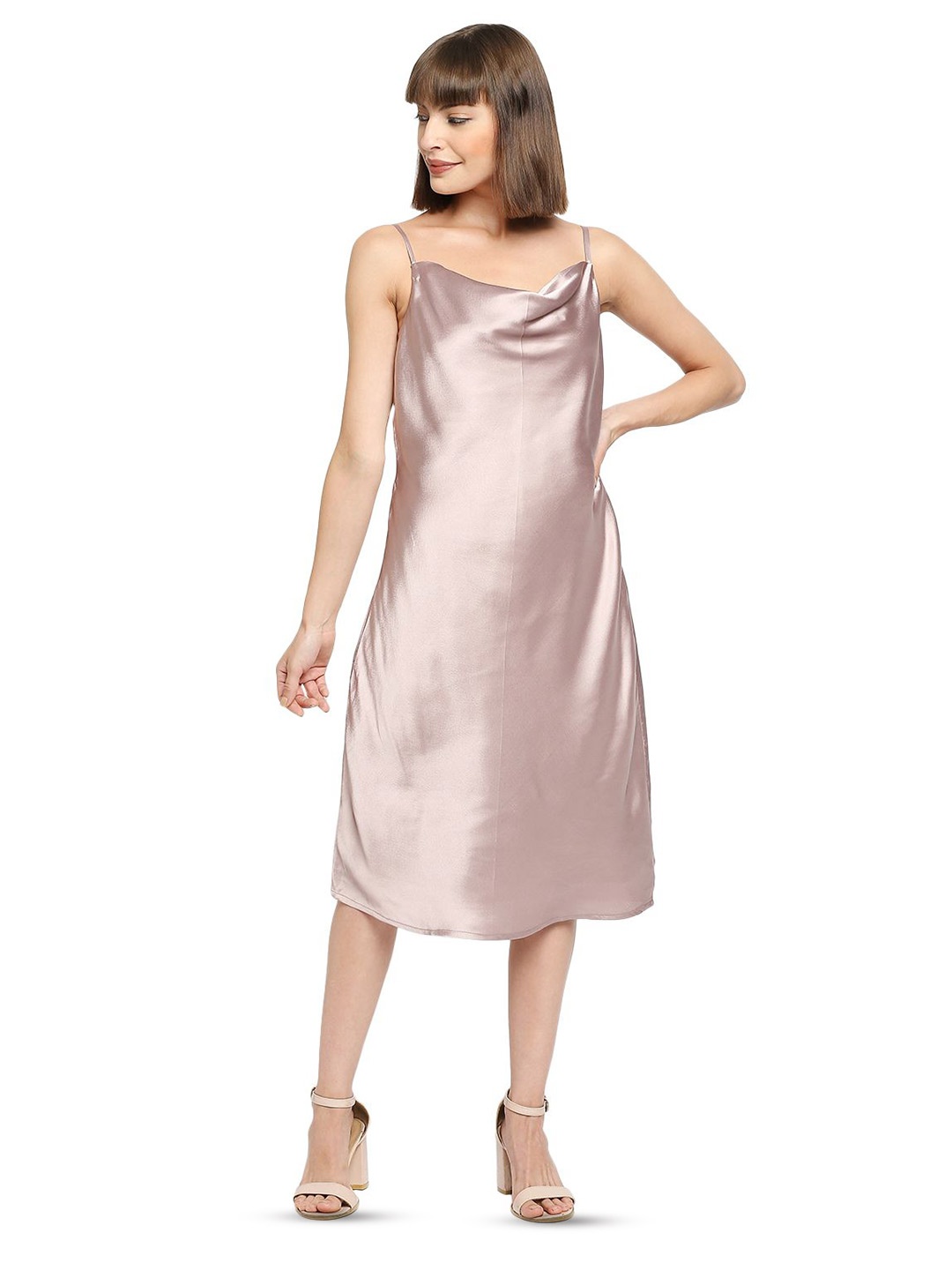 

Phool-era Satin Shoulder Straps A-Line Midi Dress, Champagne