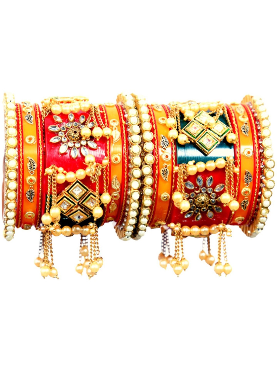 

Align Set Of 2 Gold-Plated Stones-Studded & Beaded Chuda Bangles