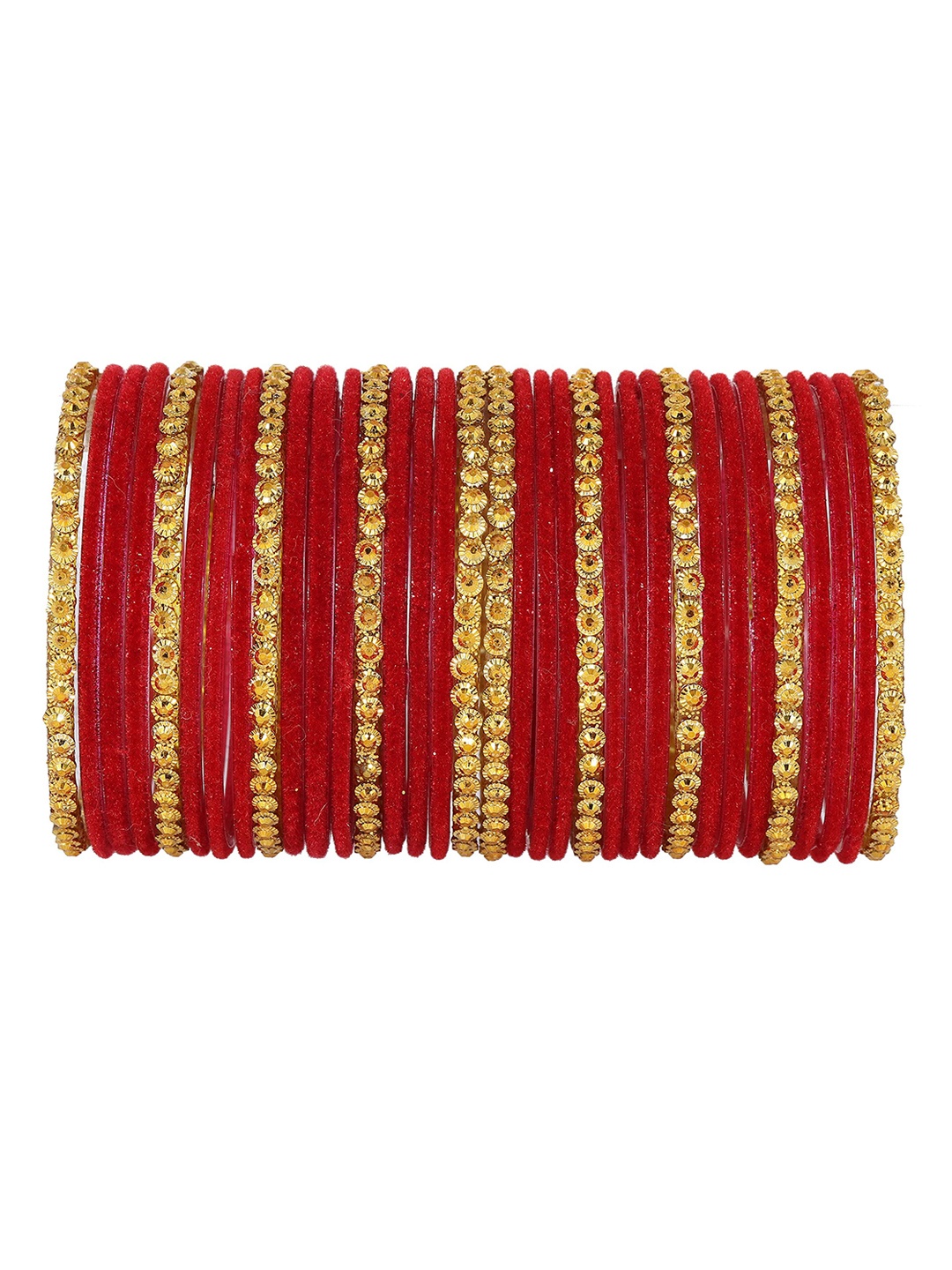 

ZULKA Set of 34 Beaded Velvet Bangles, Red