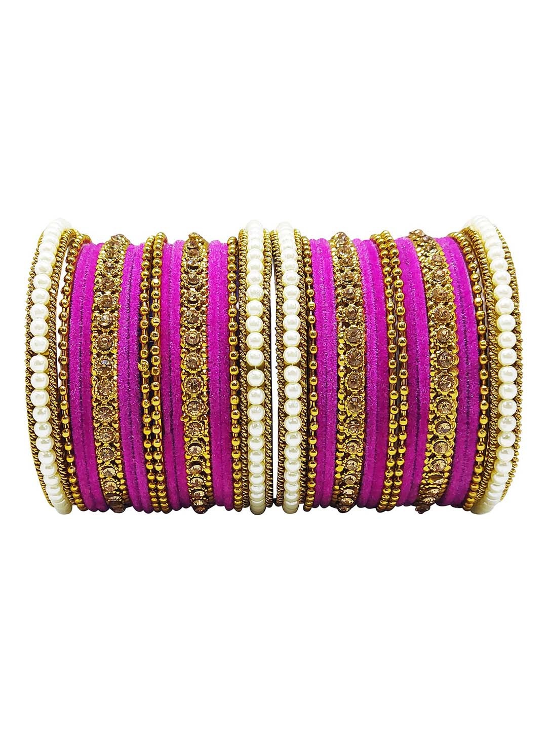 

CHRISHAN Set Of 32 Stone-Studded & Beaded Bangles, Gold