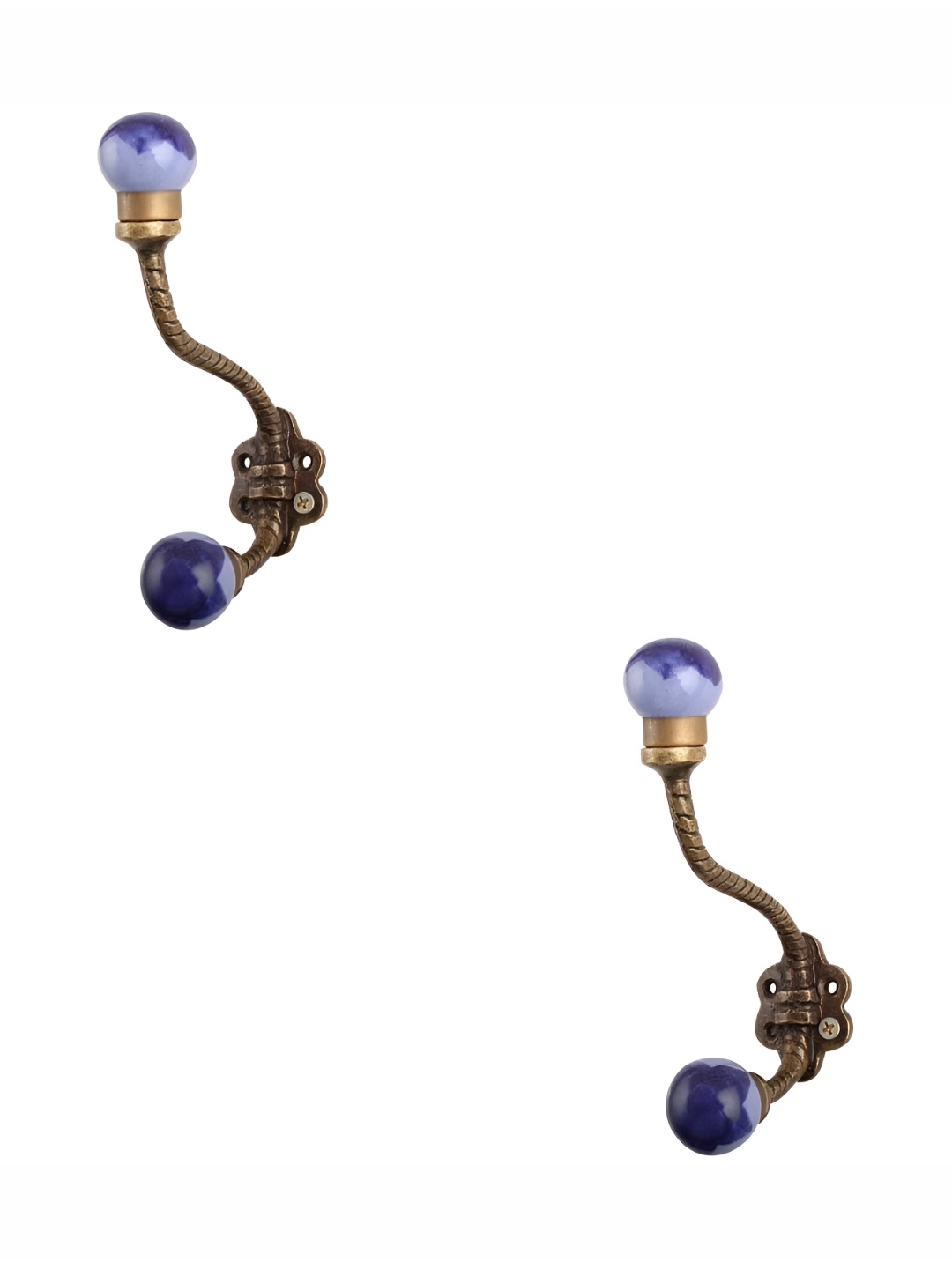 

IndianShelf Gold-Toned & Blue 2 Pieces Floral Printed Ceramic Wall Hooks