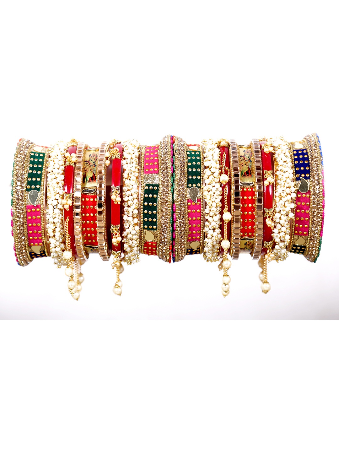 

Align Set Of 2 Gold-Plated Stone Studded & Beaded Bangles