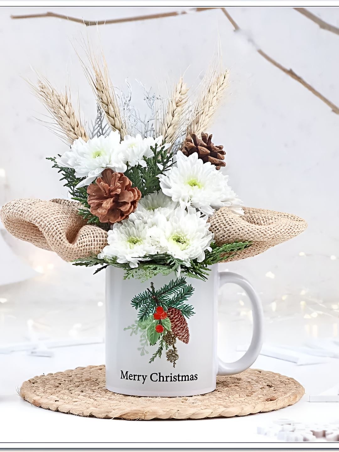 

fnp White 12 Pieces Merry Christmas Rustic Flowers Mug