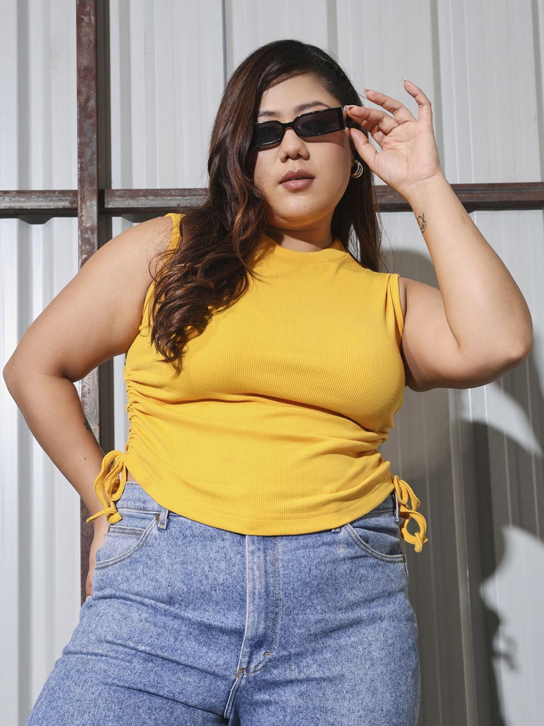 

MOOBA Women Plus Size Fitted Crop Top, Yellow