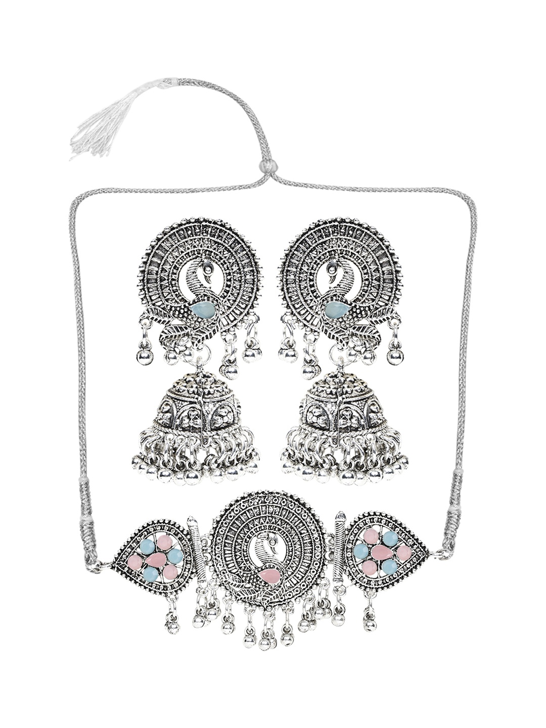 

SUNHARI Artificial Stones Studded & Beaded Jewellery Set, Silver