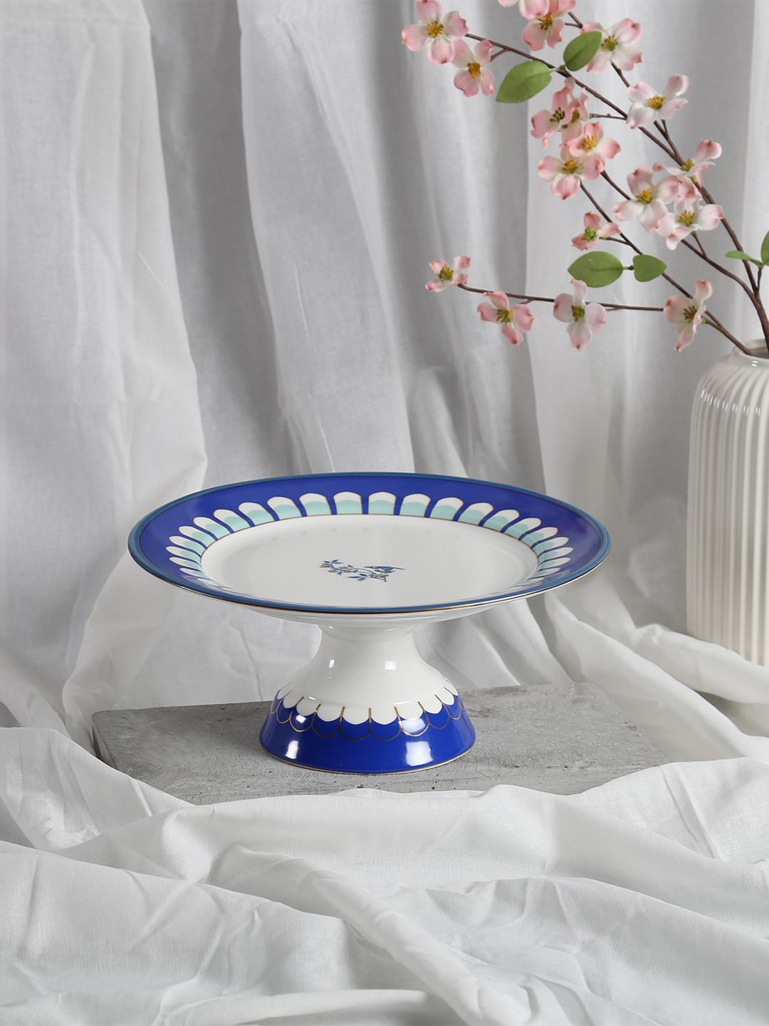

India Circus by Krsnaa Mehta White & Blue Printed Cake Stand, Navy blue