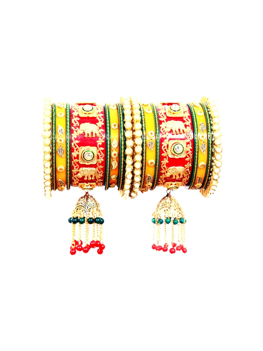 

Align Set Of 2 Gold-Plated Stones-Studded & Beaded Chuda Bangles