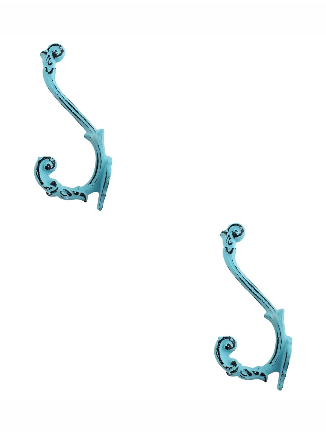 

IndianShelf Turquoise Blue & Black 2 Pieces Textured Iron Robe Shaped Wall Hooks