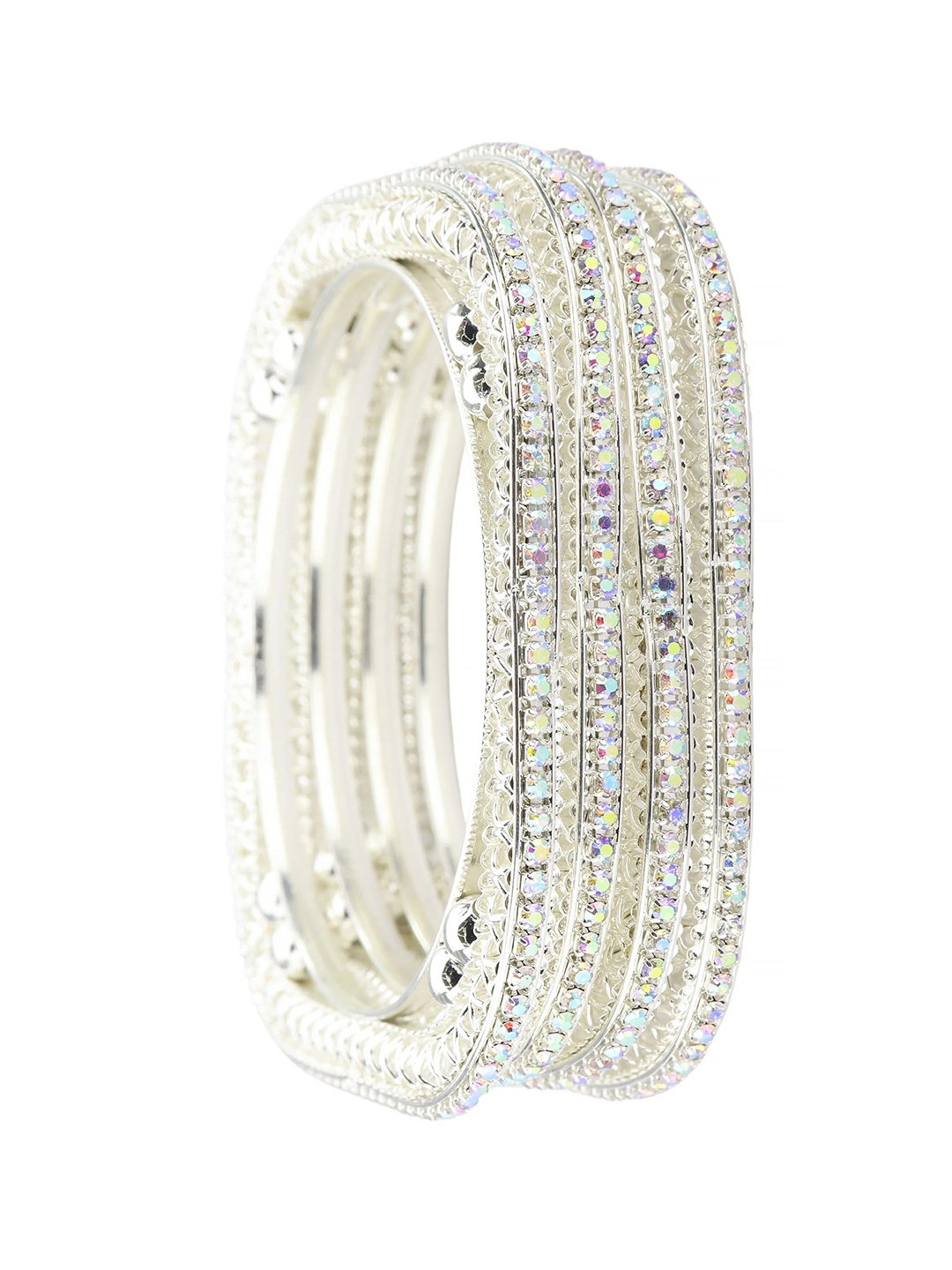 

ZULKA Set of 4 Silver-Plated Zircon Diamond Stone Studded Bangles