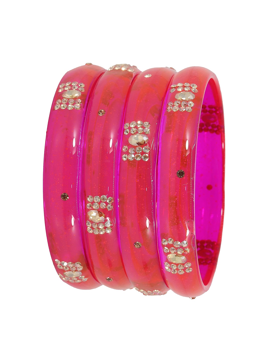 

ZULKA Set of 4 Artificial Stones and Beads Studded Glass Bangles, Magenta