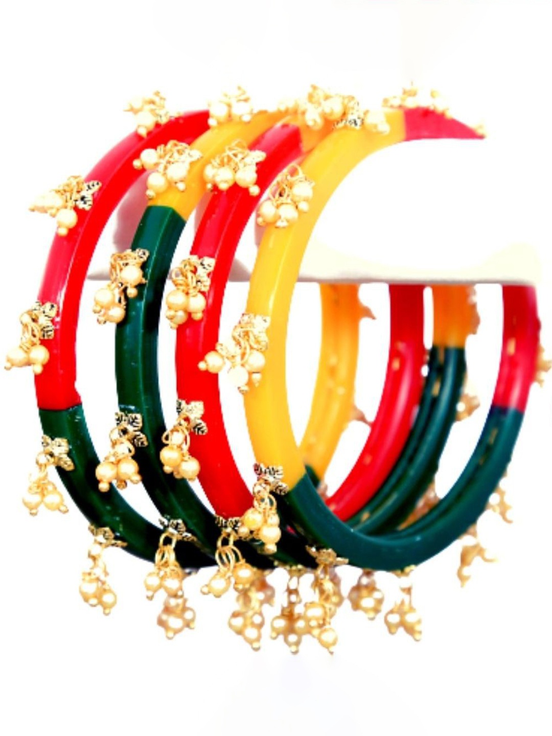

Align Set Of 4 Gold-Plated Beaded Bangles, Green