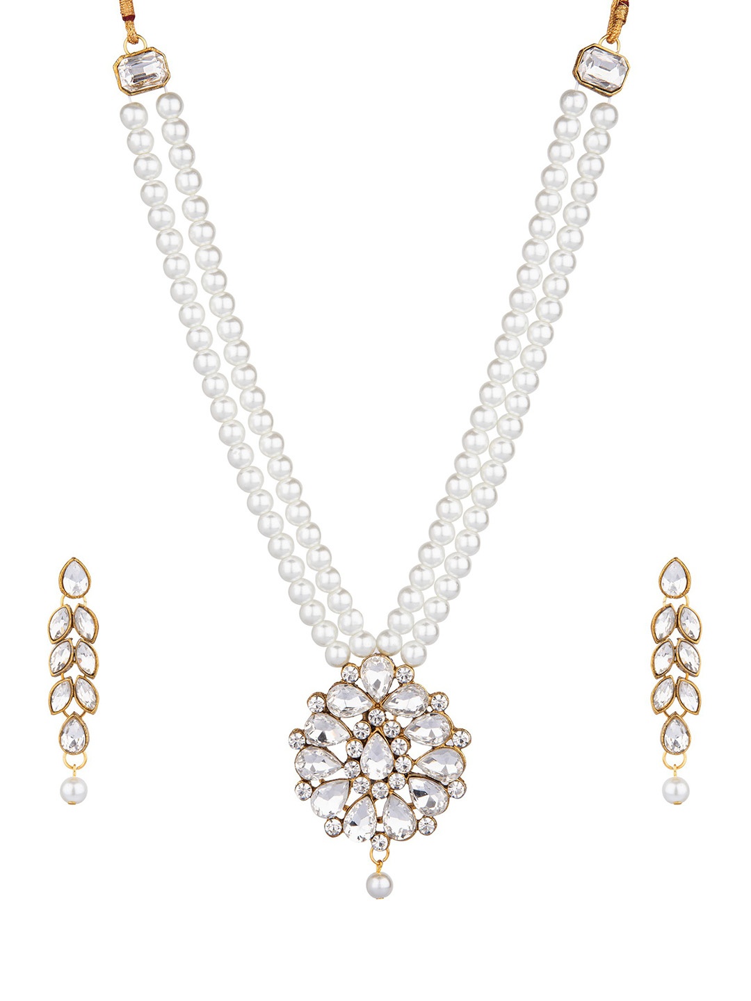 

SUNHARI Gold-Plated Stone-Studded & Beaded Jewellery Set