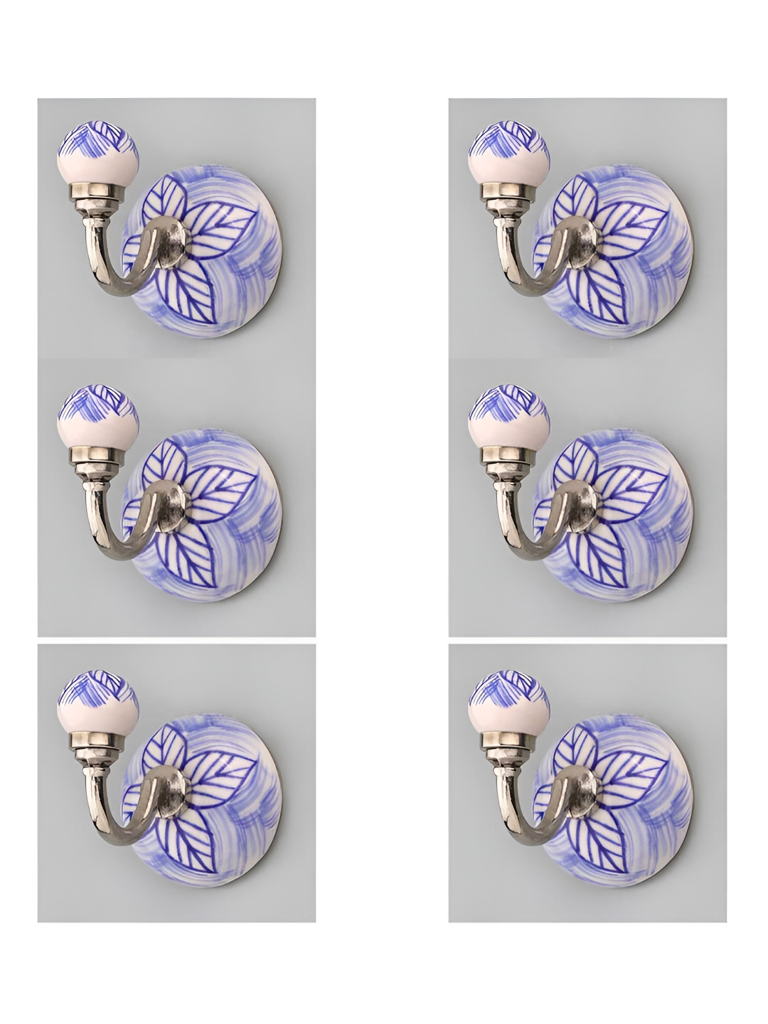 

IndianShelf Blue & Beige 6 Pcs Leaf Ceramic Wall Hooks