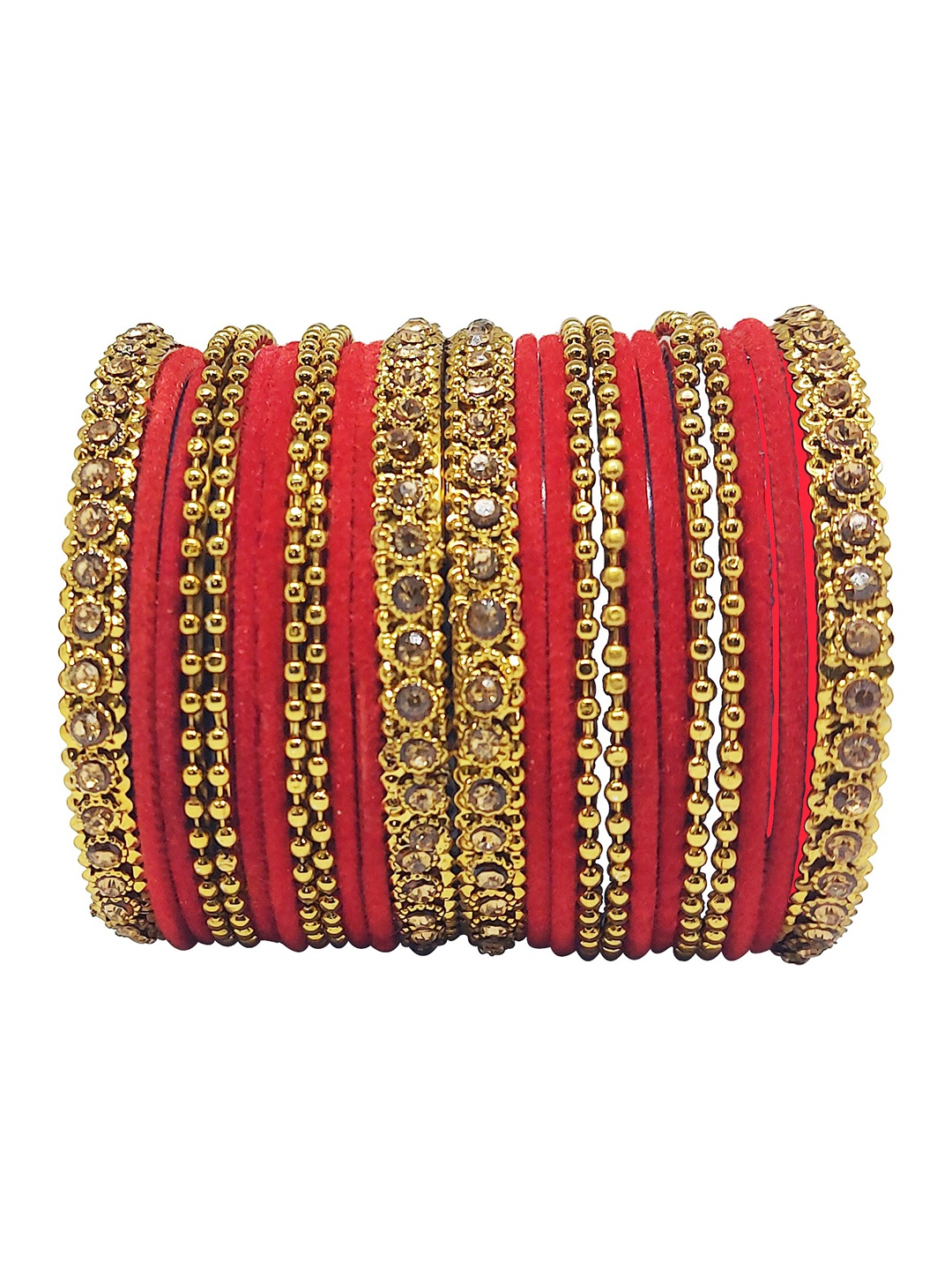 

CHRISHAN Set Of 24 Kundan Stone-Studded Fabric Bangles, Gold