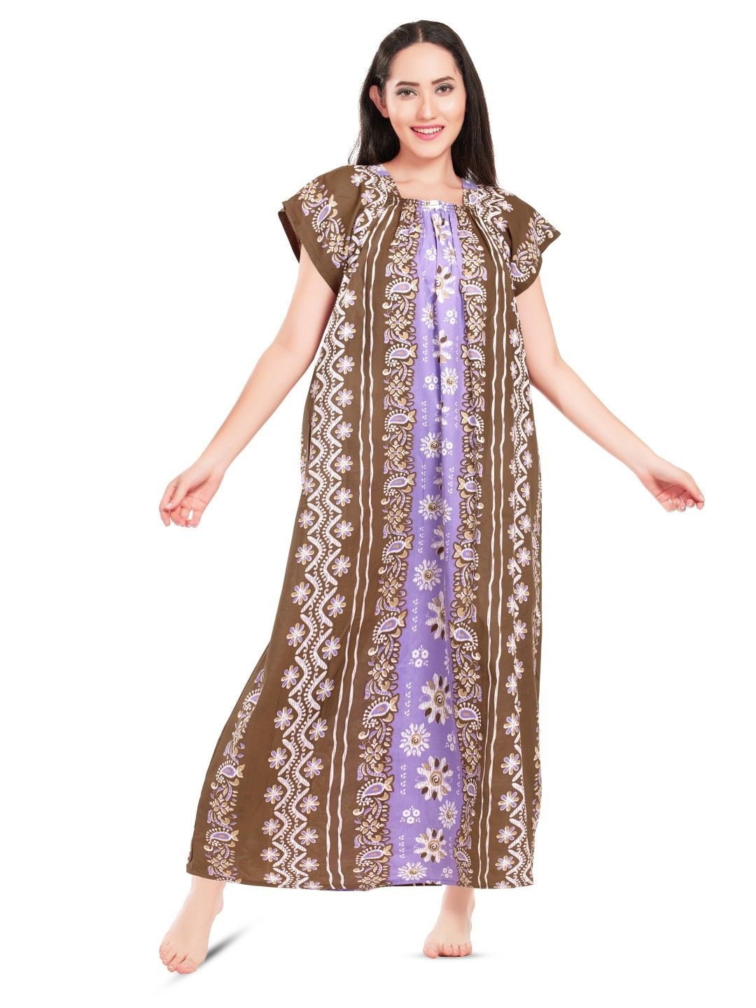 

Zionity Printed Maxi Nightdress, Brown