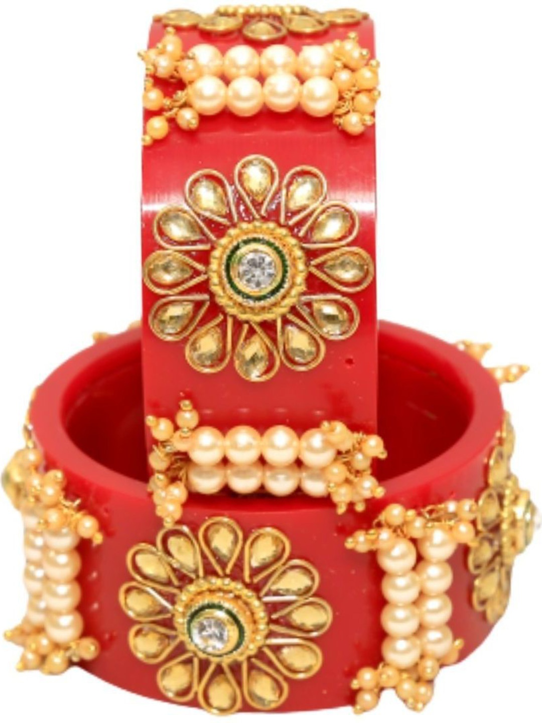 

Align Set Of 2 Gold-Plated Stone-Studded & Beaded Chuda Bangles