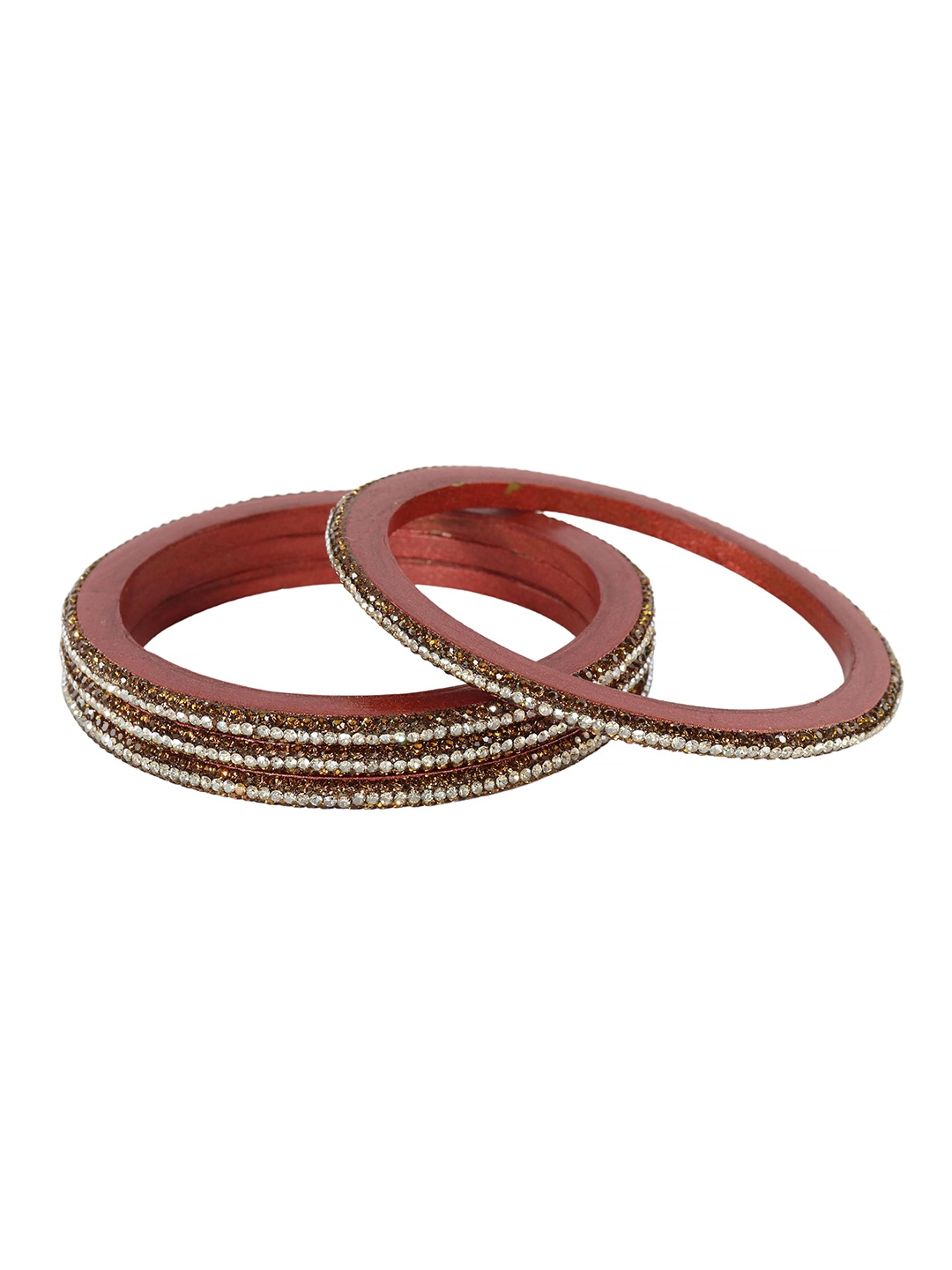 

ZULKA Set of 4 Artificial Stones and Beads Studded Bangles, Brown
