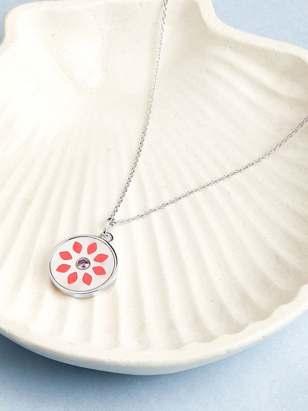 

Mia by Tanishq Petal Pop 925 Sterling Silver-Plated Mother Of Pearl Pendant & Chain