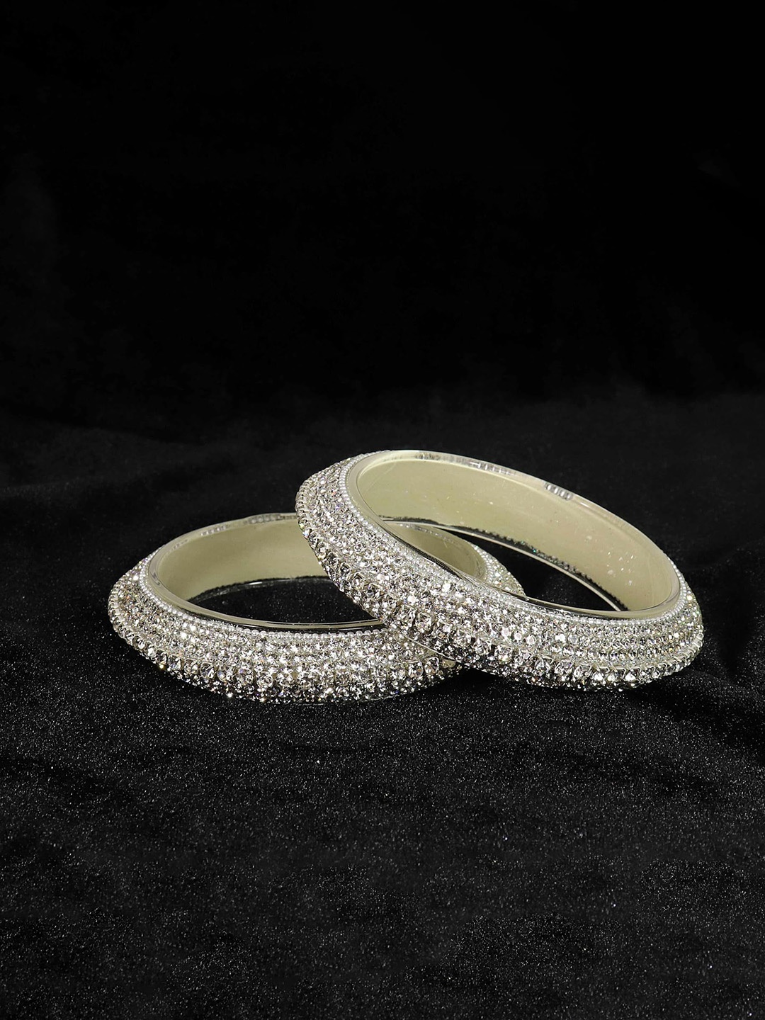 

ZULKA Set of 2 Glass Zircon Gemstone Studded Bangles Kada, Silver