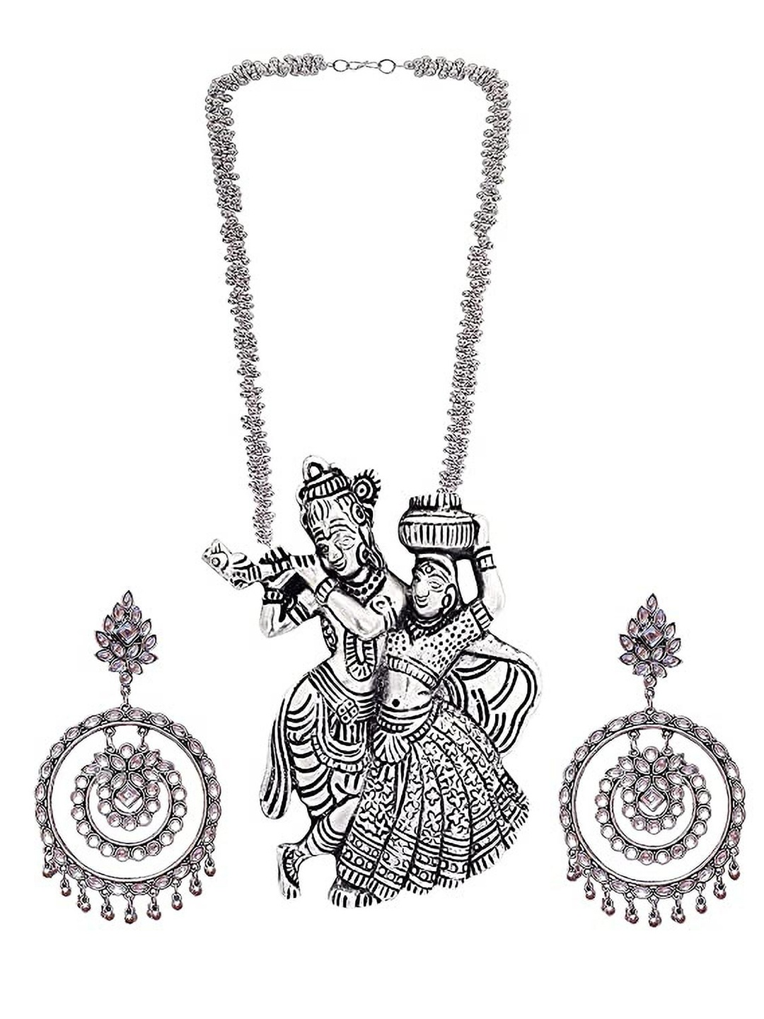 

SUNHARI Stone Studded Radha Krishna Jewellery Set, Silver