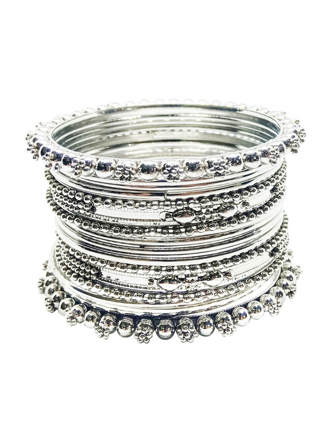 

CHRISHAN Pack Of 17 Silver Plated Oxidised Bangles