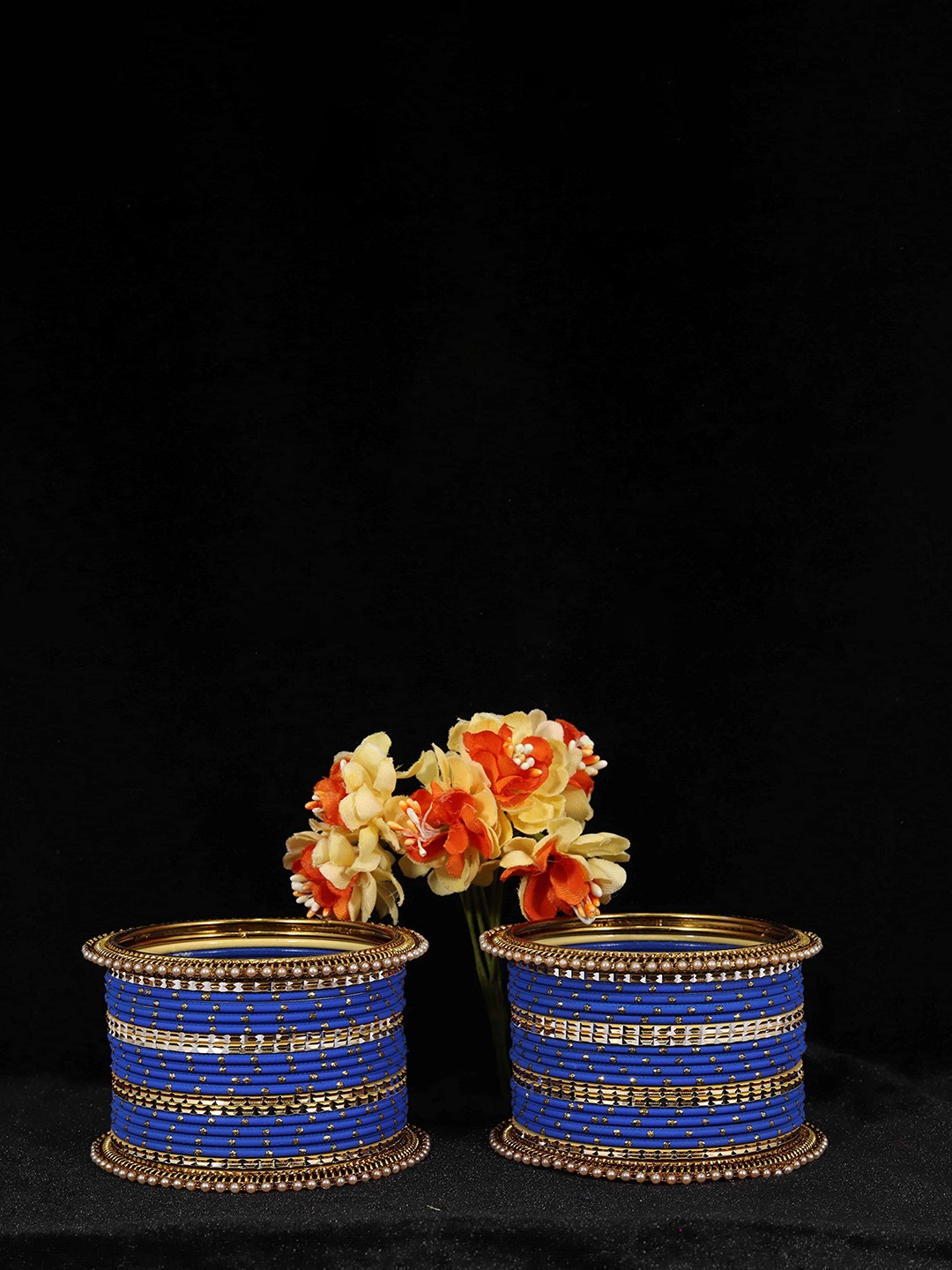

Set Of 40 Non-Precious Metal with Base Metal Zari Dotted and Pearls Traditional Bangle, Green