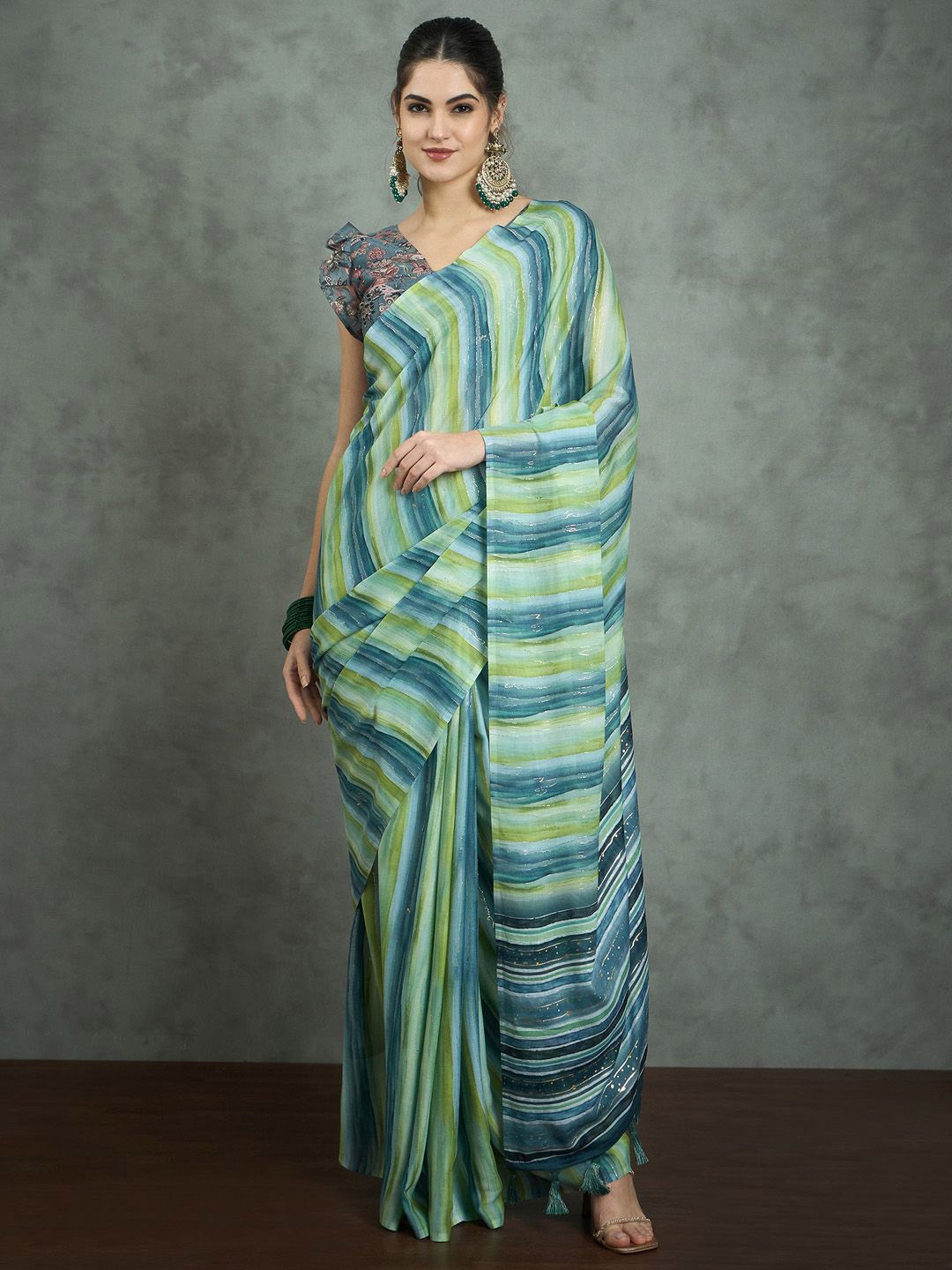 

Mitera Striped Poly Georgette Saree, Sea green